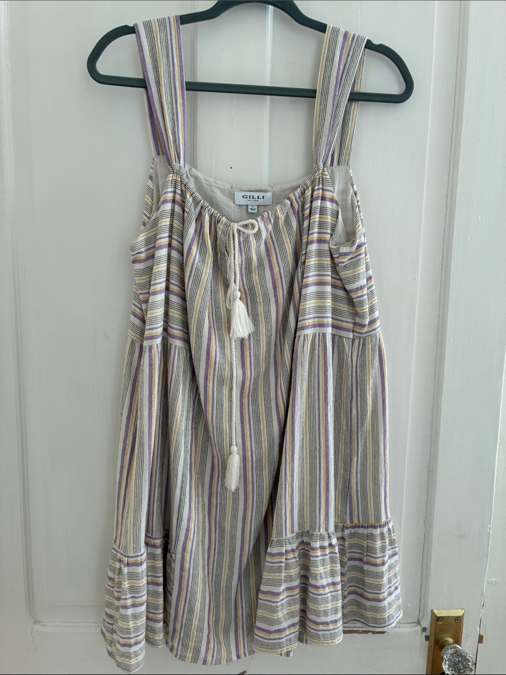 Gilli Lavender and Cream Striped Sundress with Tassel Tie
